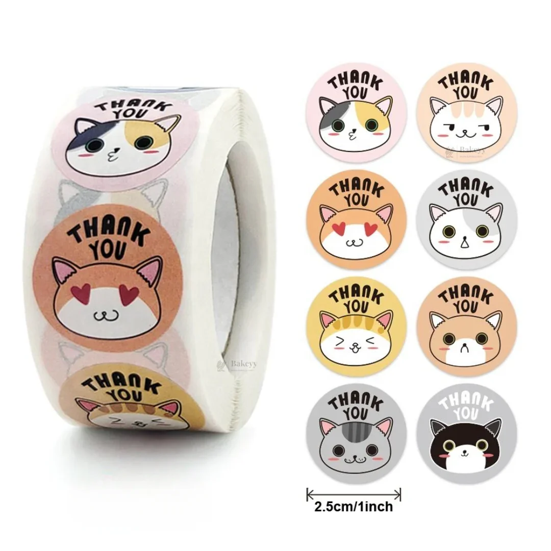 1 Inch Cute Cat Thank You Sticker Roll | 500 Stickers | Pack of 1 - Image 2