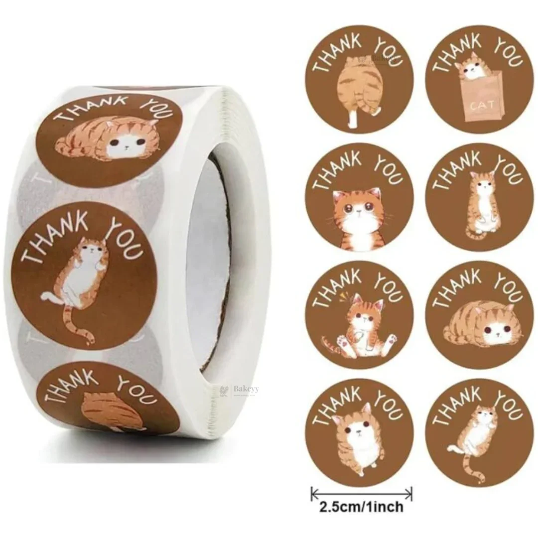 1 Inch Cute Cat Thank You Sticker Roll | 500 Stickers | Pack of 1 - Image 3