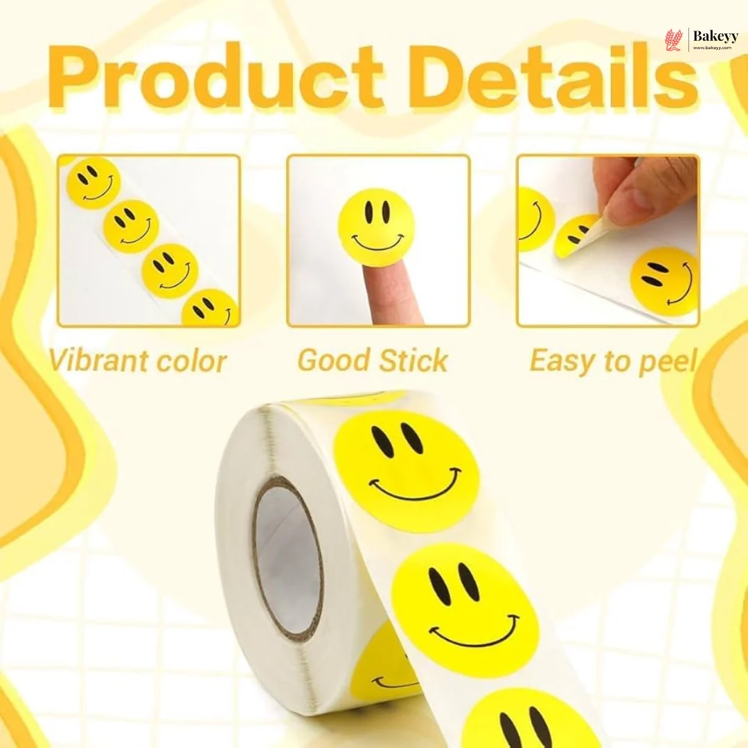 1 Inch Smile Face Sticker Roll | 500 Stickers | Pack of 1 - Image 6