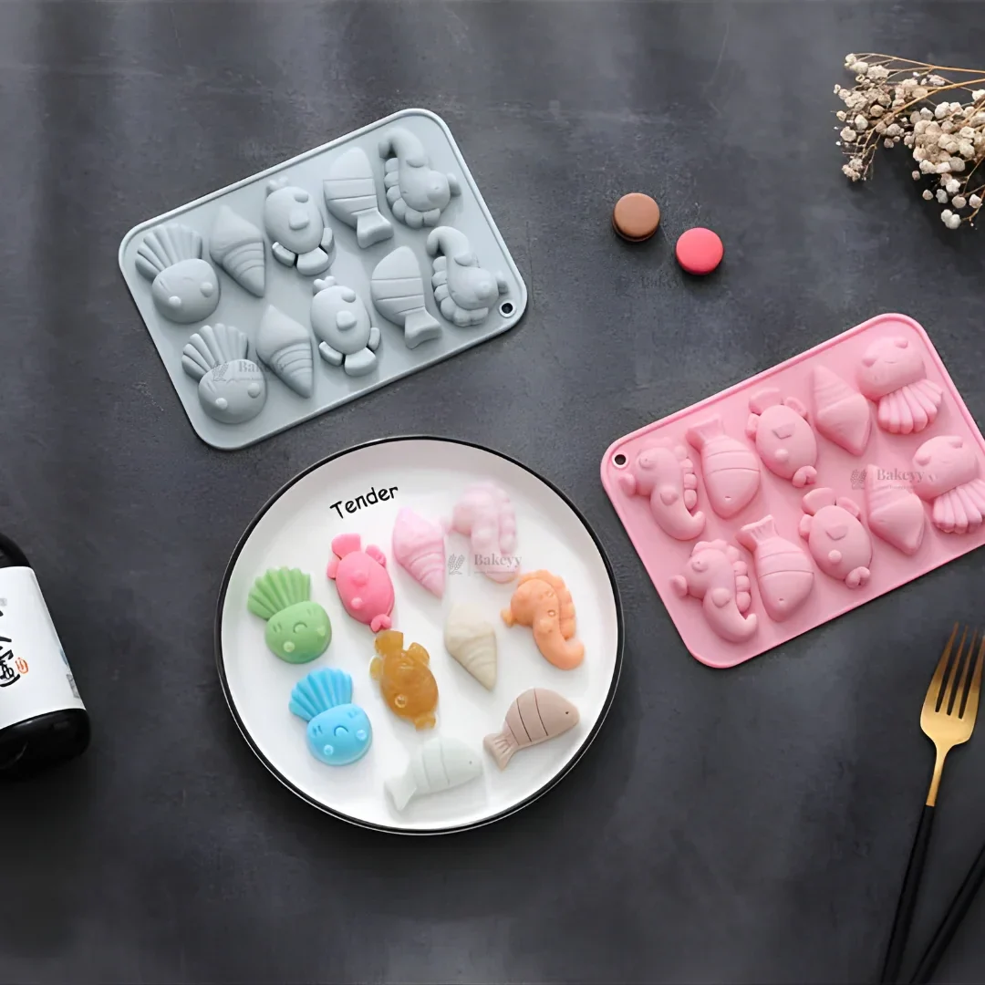 10 Cavity | Cute Sea Creatures Silicone Chocolate Mould | Pack of 1 - Image 3