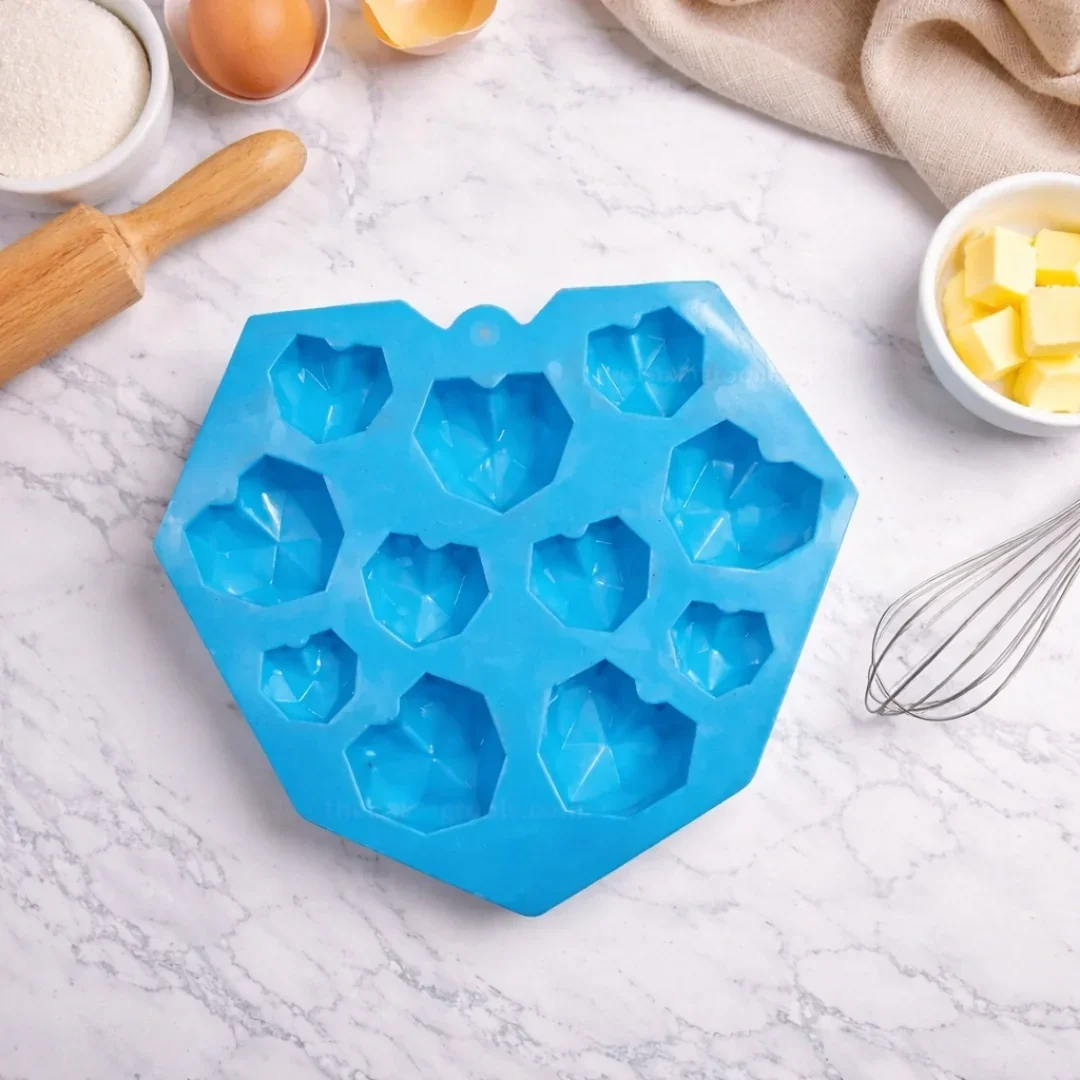 10 Cavity Geometric Heart Silicone Chocolate Mould | Mini Dessert & Chocolate Mold | Pack of 1