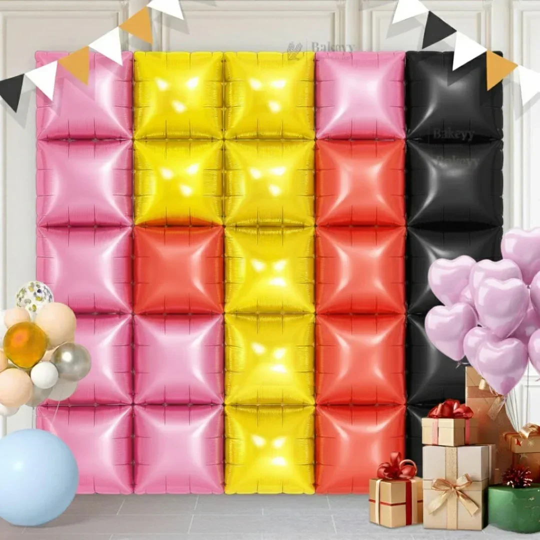 10 Pcs Foil Balloon Backdrop | Metallic Square Wall Decoration for Birthday & Party Décor | Pack of 1