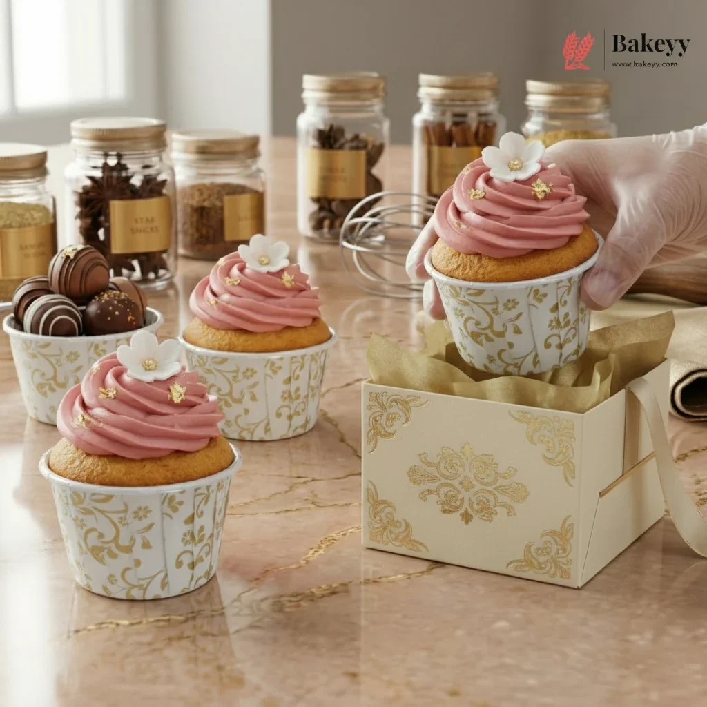 Gold Floral Design Cupcake Liners | Premium Baking Cups | Pack of 100 - Image 4