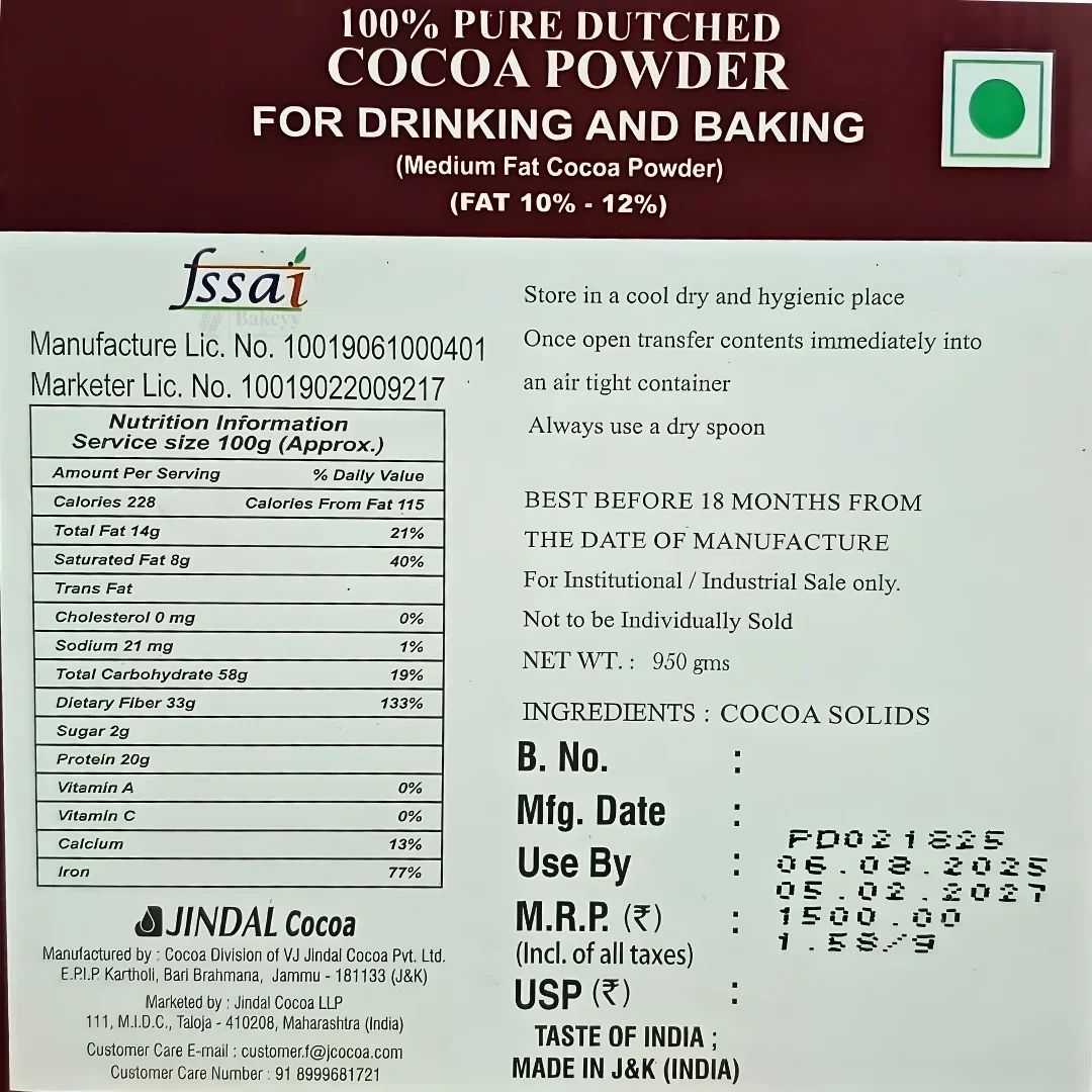 100 % Pure Dutched COCOA POWDER By JINDAL | Drinking and Baking Purpose | 950 Net Weight - Image 5