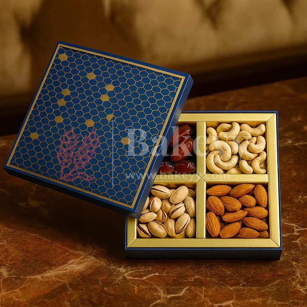 4 Cavity | Big | Rigid Dry Fruit Box | Elegant Festive Hamper Box | Diwali Sweet box | Chocolate Box | Blue | 1 Piece - Image 5