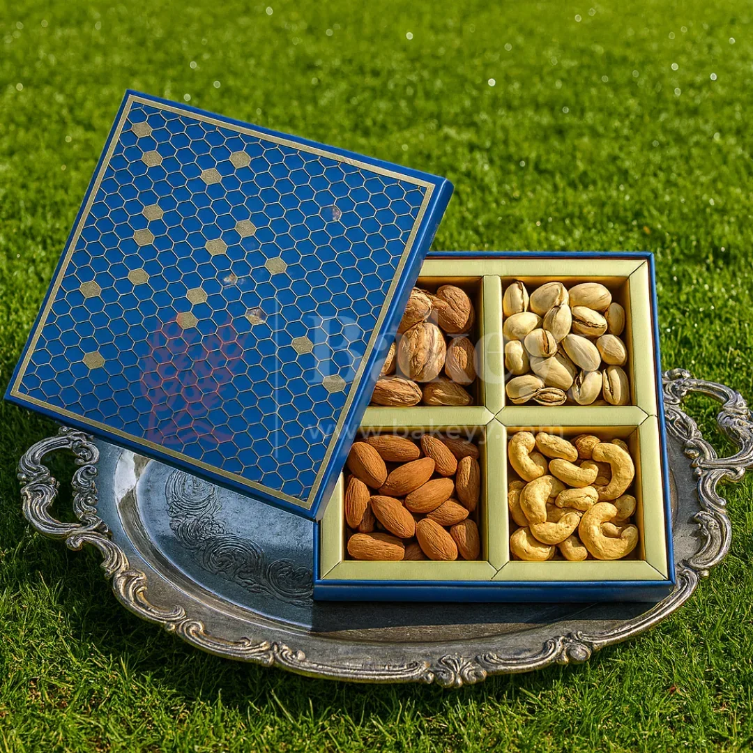 4 Cavity | Big | Rigid Dry Fruit Box | Elegant Festive Hamper Box | Diwali Sweet box | Chocolate Box | Blue | 1 Piece - Image 6
