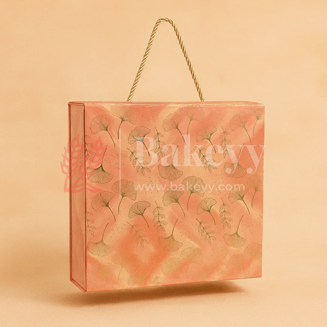 10x10x4 Inch | Peach Floral Print Collapsible Hamper Box with Rope Handle | Pack of 1 - Image 3