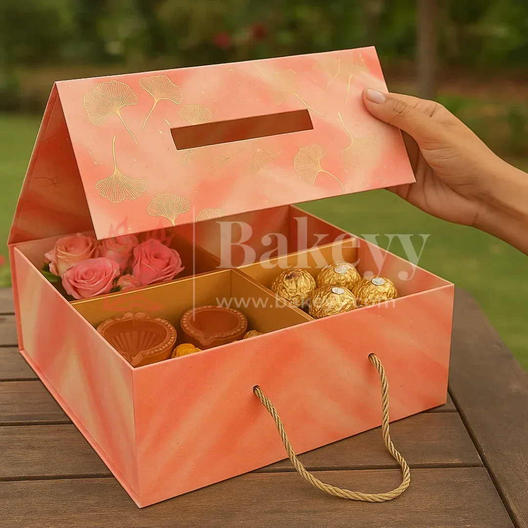 10x10x4 Inch | Peach Floral Print Collapsible Hamper Box with Rope Handle | Pack of 1 - Image 5