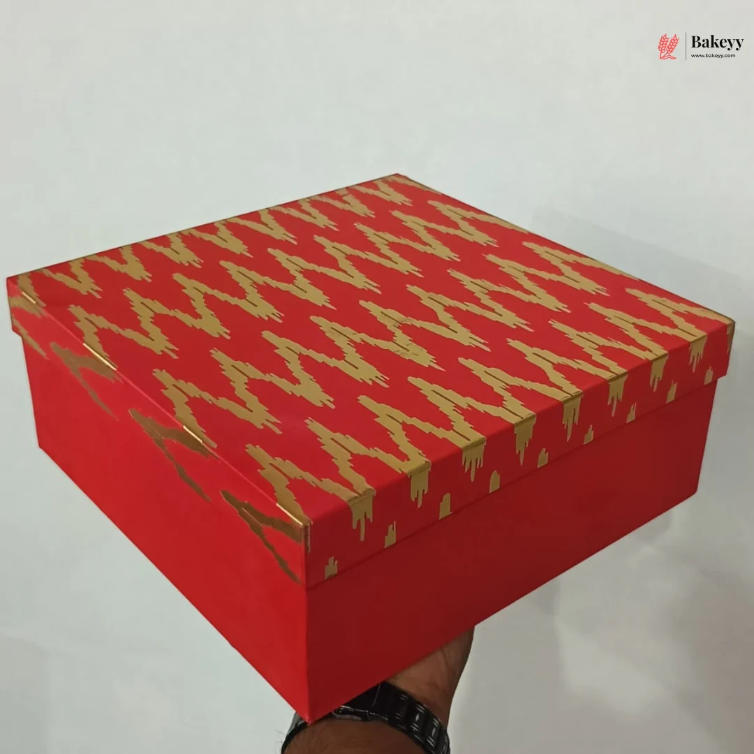 10x10x4 Inch | Red Square Sweet Box with Printed Lid | Pack of 1 - Image 3