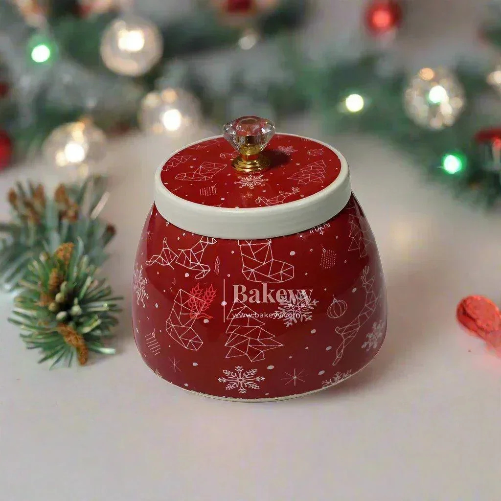 4 Inch| Festive Christmas Jar| Dry Fruit Jar for Gifting | Designed Jar | Metal Jar | Red Color | (Pack of 1) - Image 3