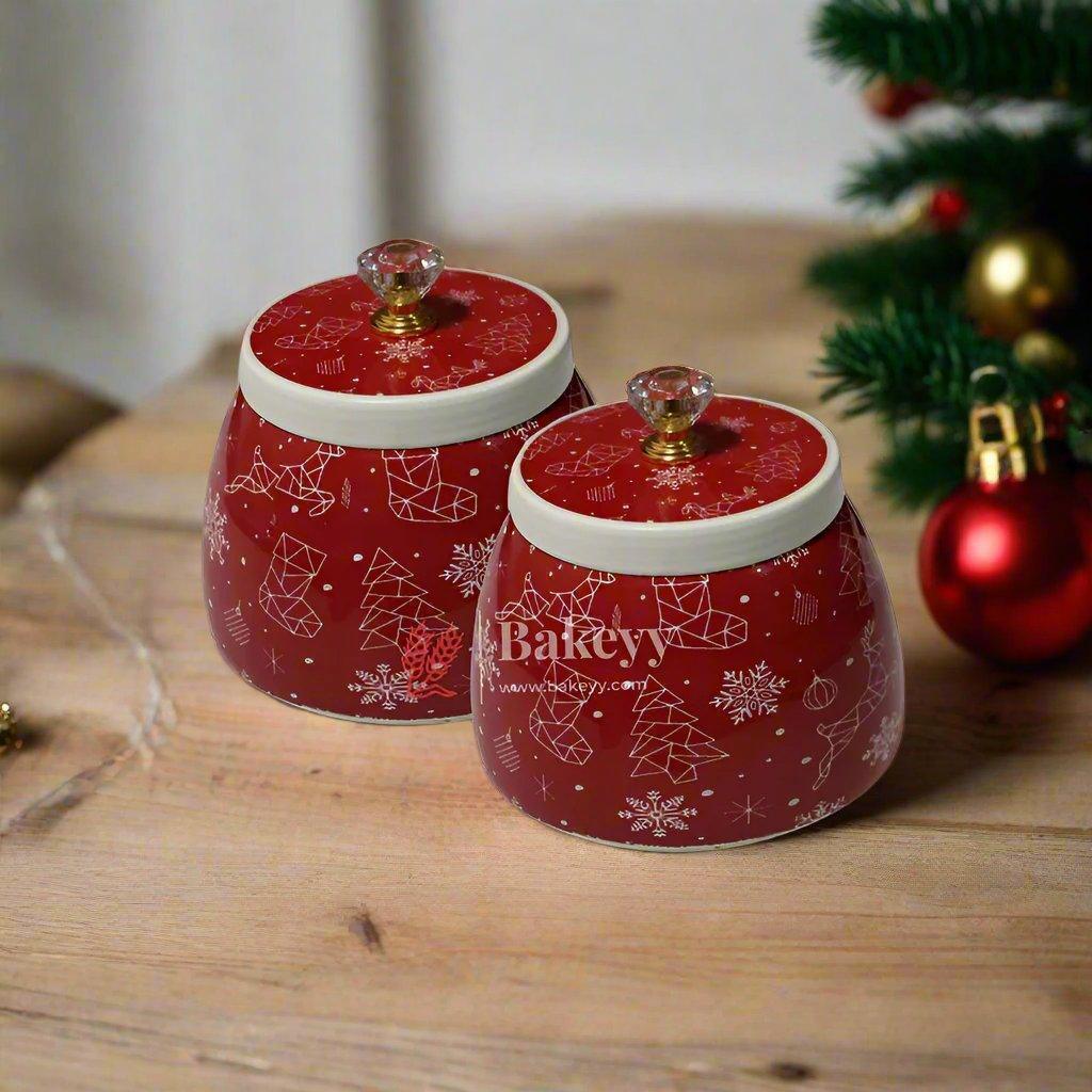 4 Inch| Festive Christmas Jar| Dry Fruit Jar for Gifting | Designed Jar | Metal Jar | Red Color | (Pack of 1) - Image 4