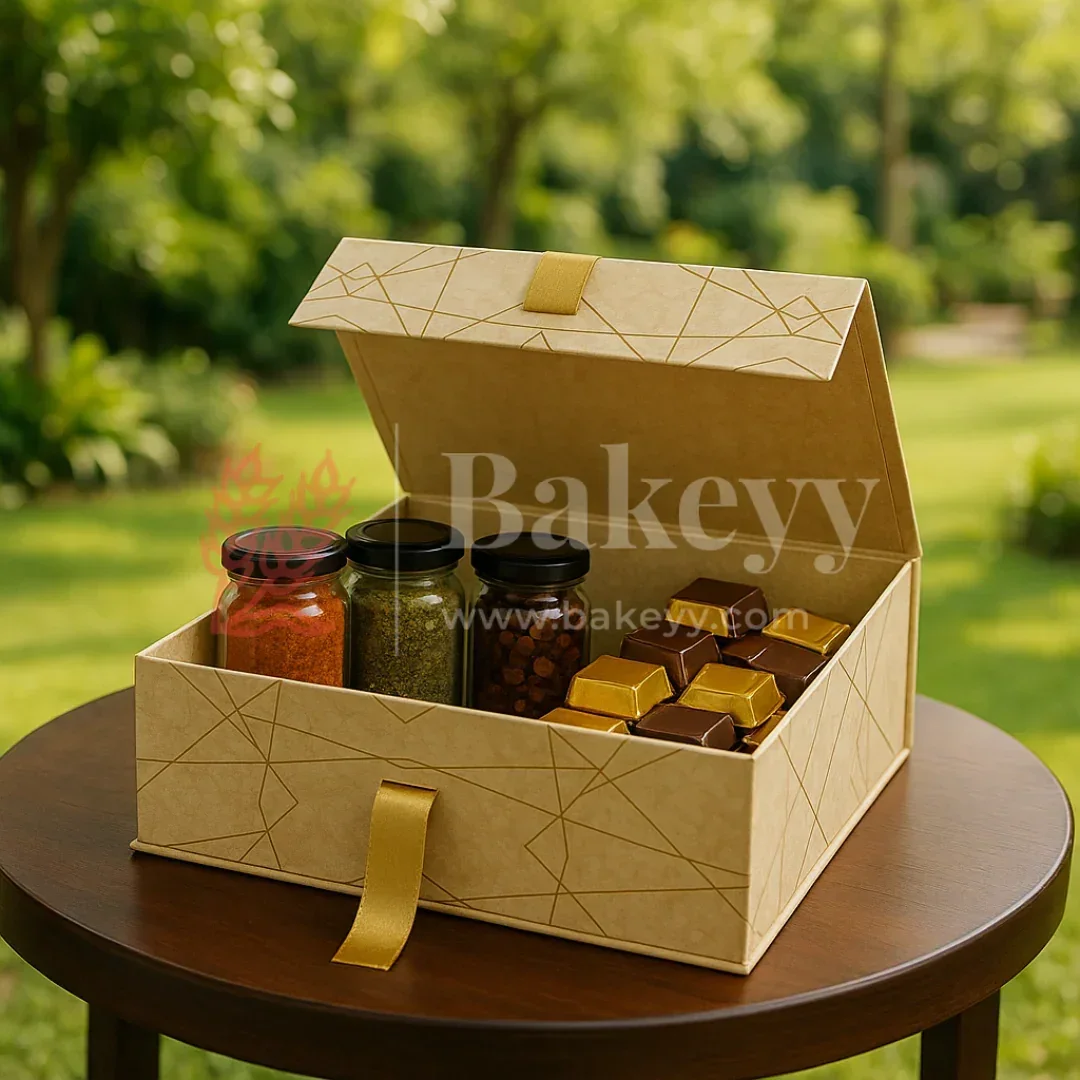 10x8x4 Inch | Golden Geometric Print Collapsible Hamper Box with Ribbon | Pack of 1 - Image 5