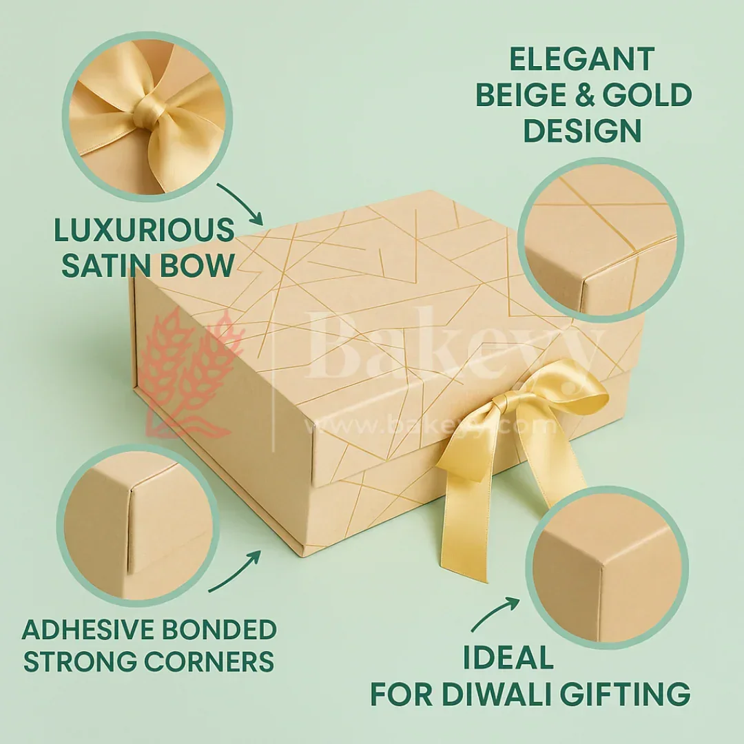 10x8x4 Inch | Golden Geometric Print Collapsible Hamper Box with Ribbon | Pack of 1 - Image 7