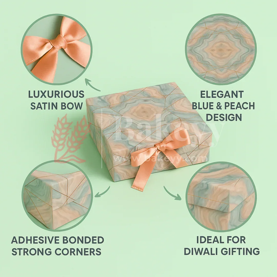 10x8x4 Inch | Peach & Aqua Marble Print Collapsible Gift Box with Ribbon | Pack of 1 - Image 6
