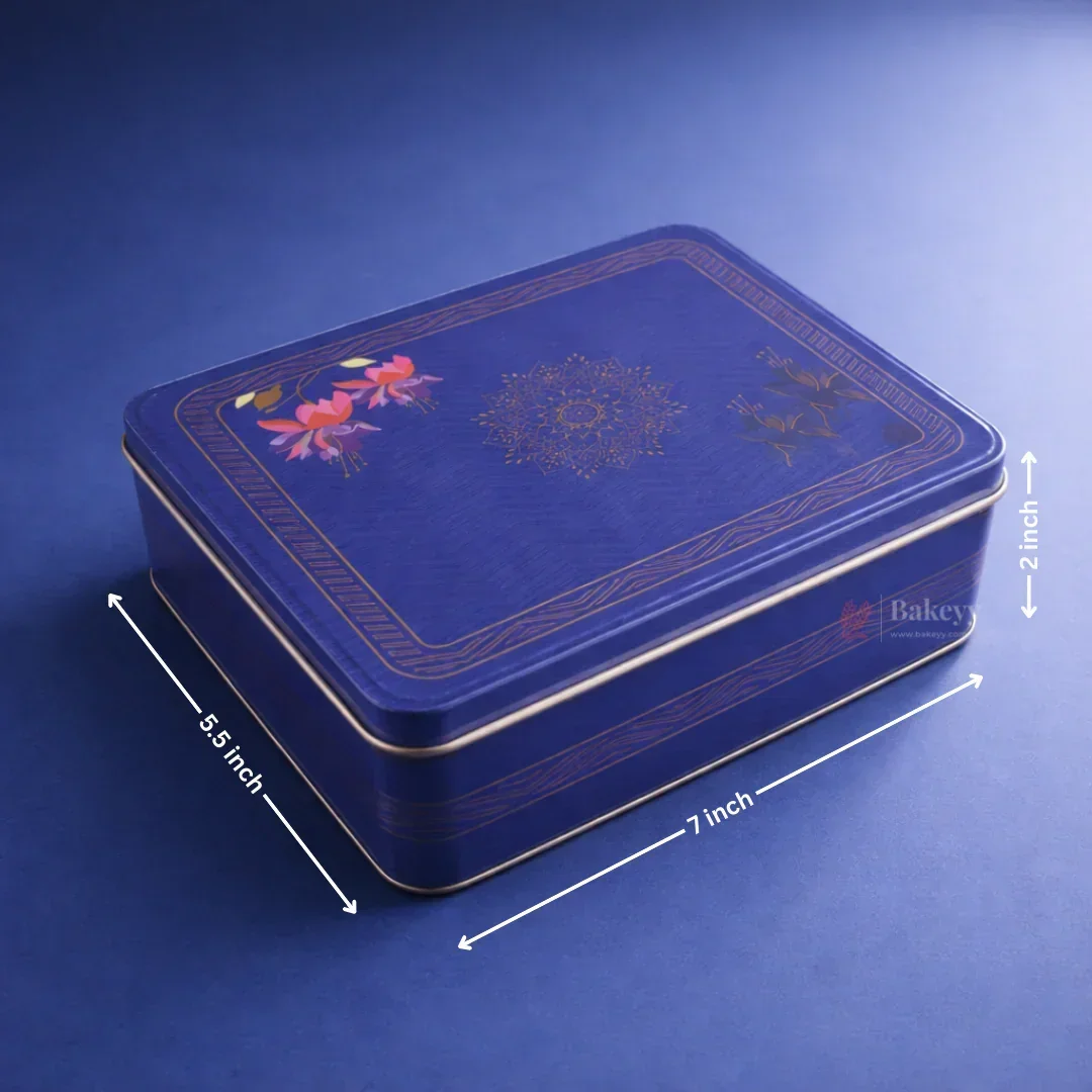 Royal Blue Floral Metal Hamper Box with Lid | 1 Piece - Image 3