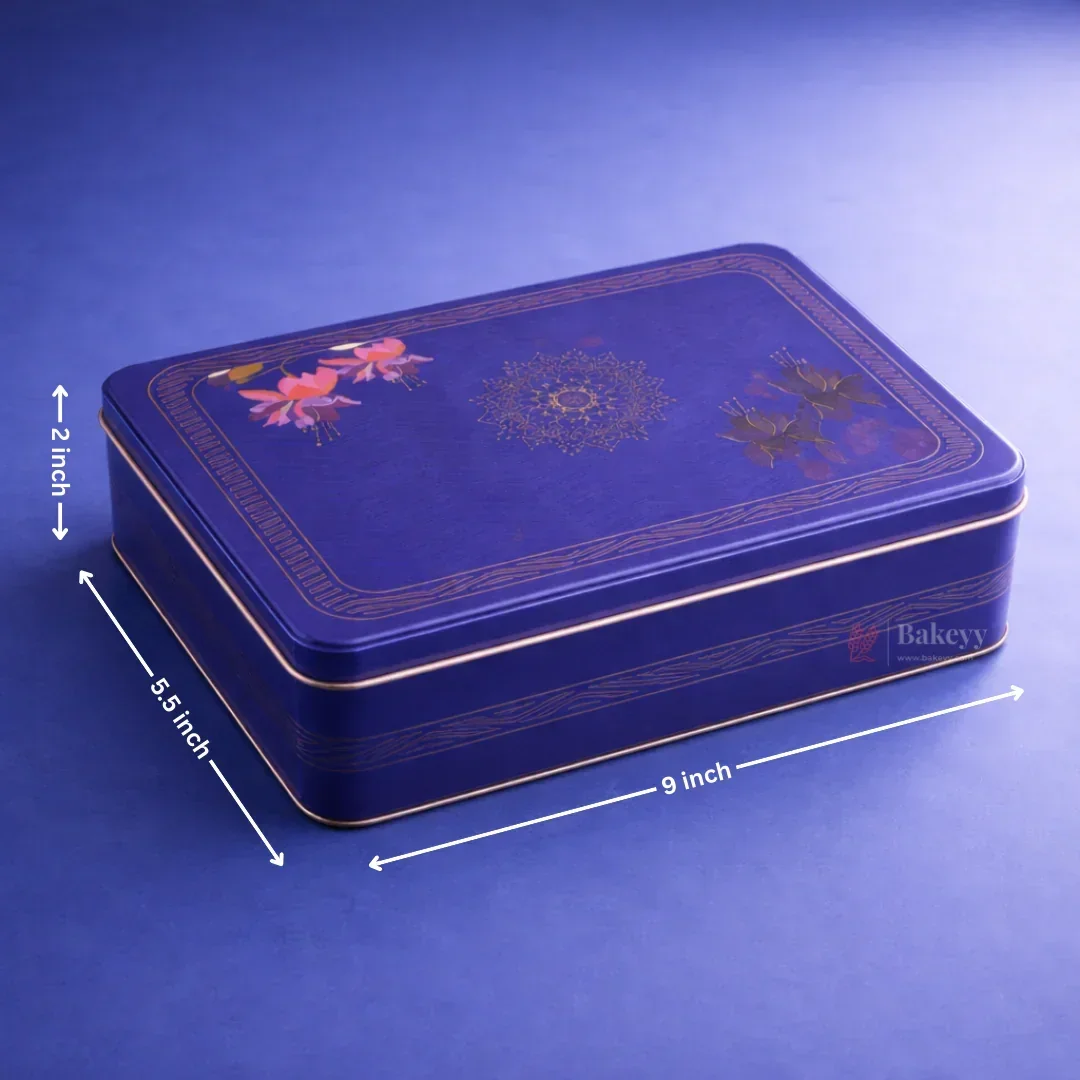 Royal Blue Floral Metal Hamper Box with Lid | 1 Piece - Image 4