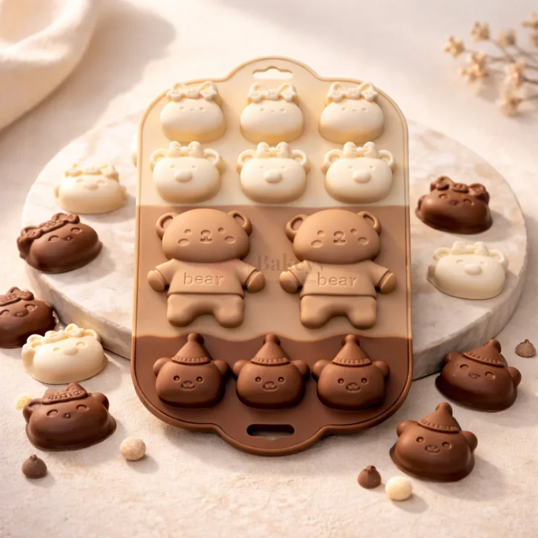 11 Cavity Cute Bear & Bow Character Silicone Chocolate Mould  | Pack of 1 - Image 4