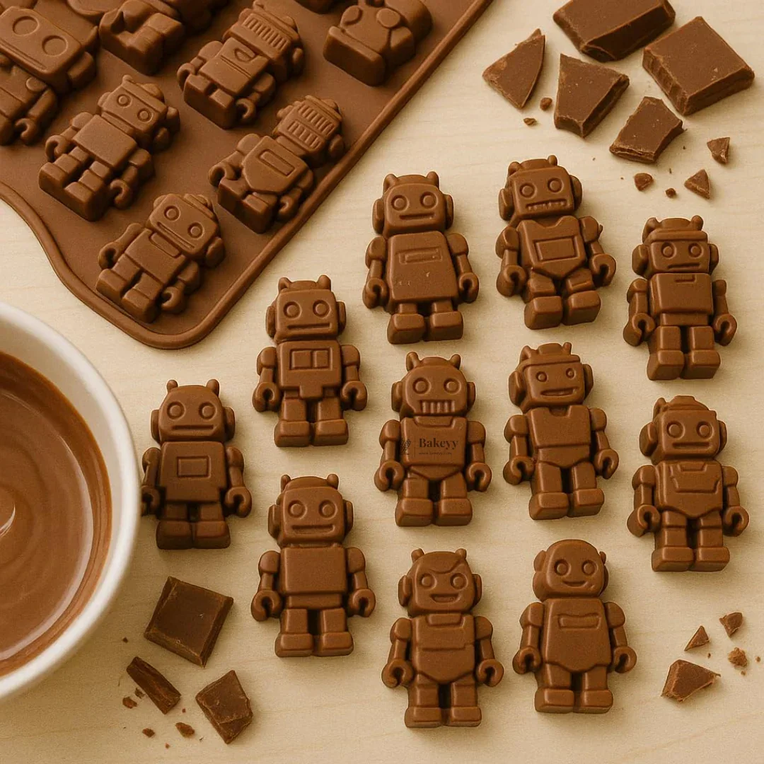 12-Cavity | Robot Shape Silicone Chocolate Mold | Non-Stick Baking & Candy Making Tray | 1 Piece - Image 3