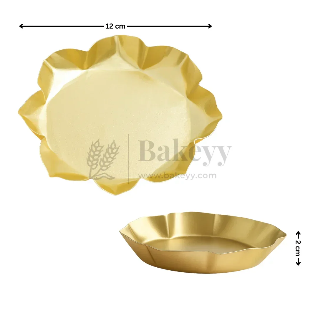 12 cm | 8 Petal Flower-Shaped Metal Plate Diya | 1 Piece - Image 2