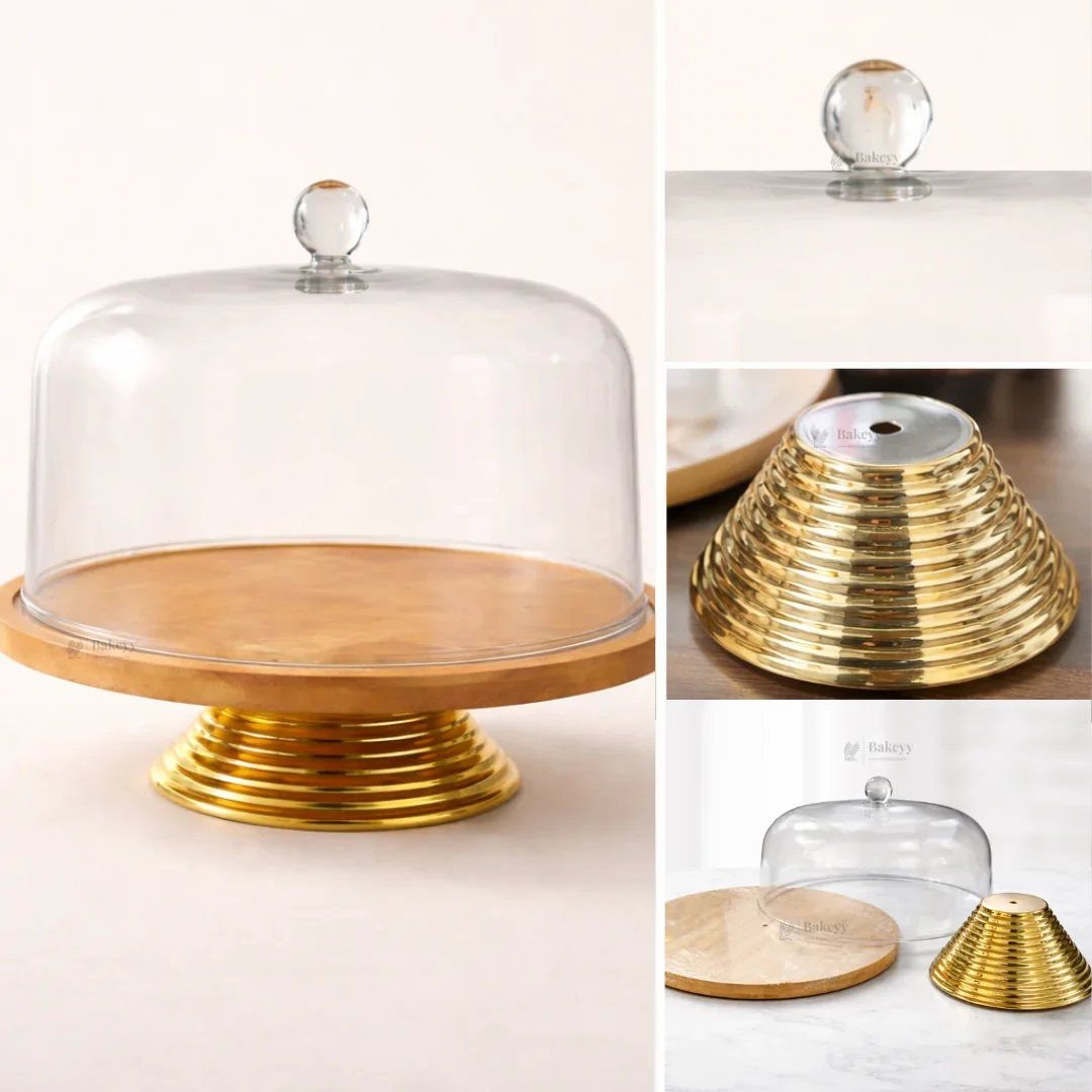 12 Inch | Premium Cake Stand with Acrylic Dome | Round Smooth Acrylic Handle | Wooden Base Display Stand | Pack of 1 - Image 4