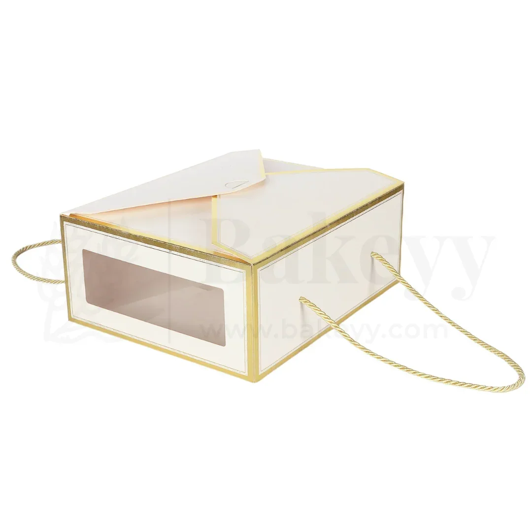 12x10x5 Inches | Premium Cream Hamper Box with Window & Golden Handle Rope – Pack of 10 - Image 3