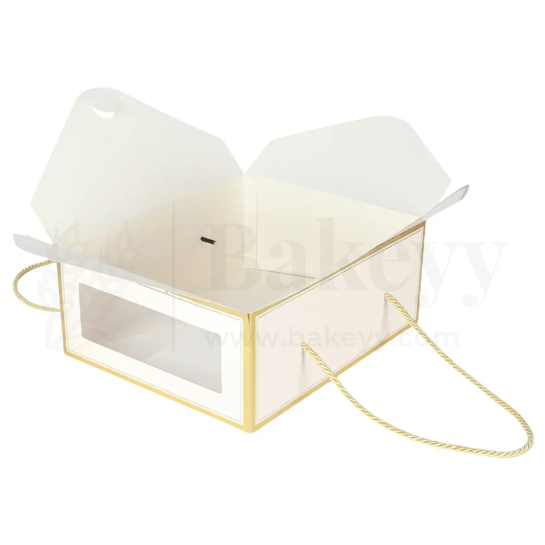 12x10x5 Inches | Premium Cream Hamper Box with Window & Golden Handle Rope – Pack of 10 - Image 4