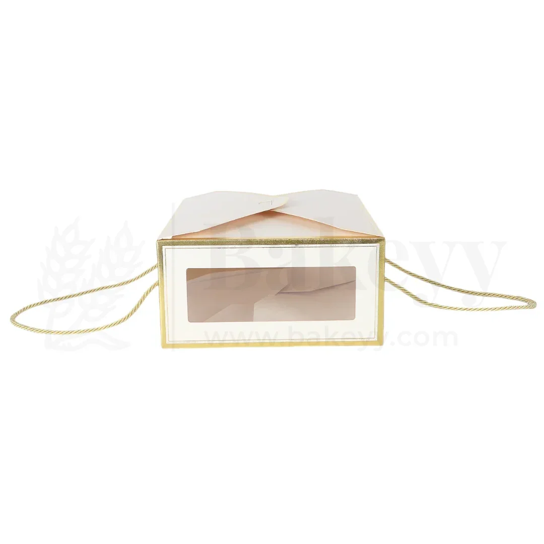 12x10x5 Inches | Premium Cream Hamper Box with Window & Golden Handle Rope – Pack of 10 - Image 5