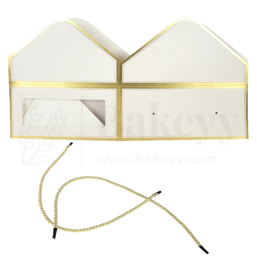 12x10x5 Inches | Premium Cream Hamper Box with Window & Golden Handle Rope – Pack of 10 - Image 6