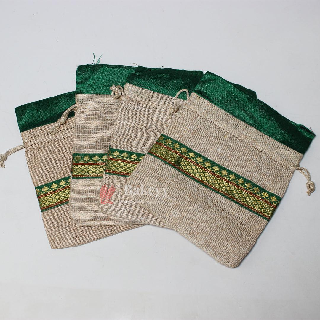 13x14 CM \ 5x6 inch| Elegant Jute Green Drawstring Gift Bag | Drawstring Bags | Pack of 10 - Image 5