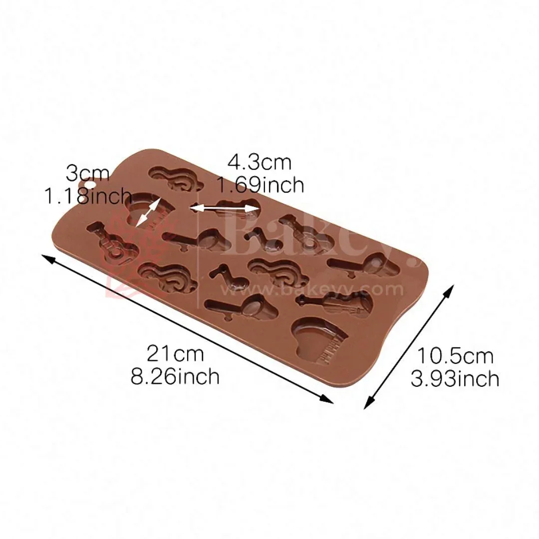 14-Cavity | Musical Instruments Silicone Chocolate Mould | Guitar, Piano, Violin & Notes Design | Non-Stick Baking & Candy Making Tray | 1 Piece - Image 2