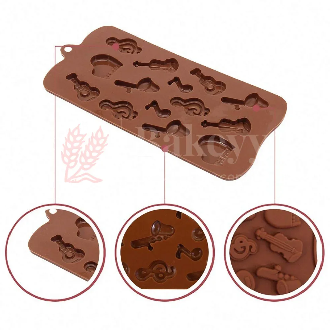 14-Cavity | Musical Instruments Silicone Chocolate Mould | Guitar, Piano, Violin & Notes Design | Non-Stick Baking & Candy Making Tray | 1 Piece - Image 3