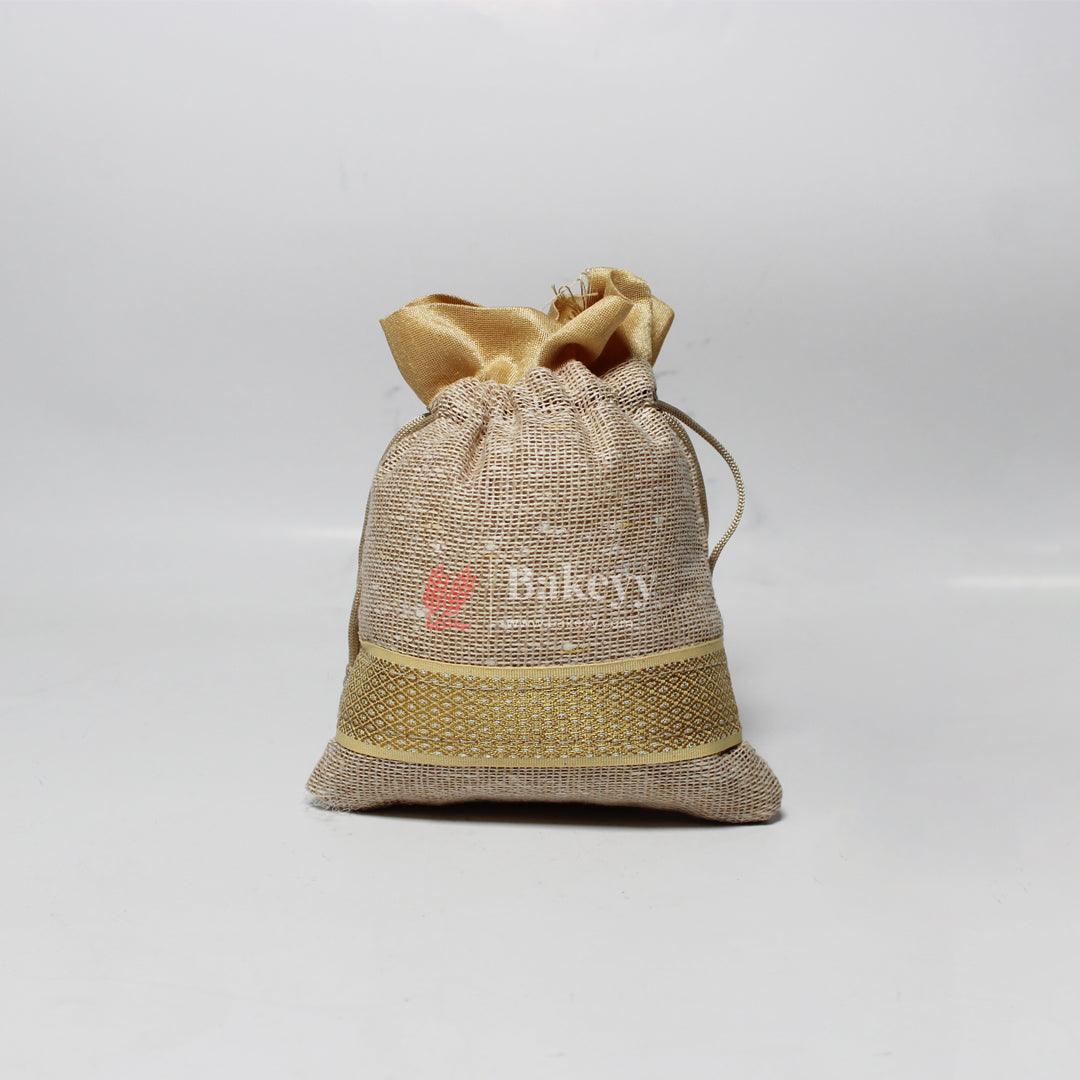 14x22 cm| Elegant Jute Cream Drawstring Gift Bag | Drawstring Bags | Pack of 10 - Image 3