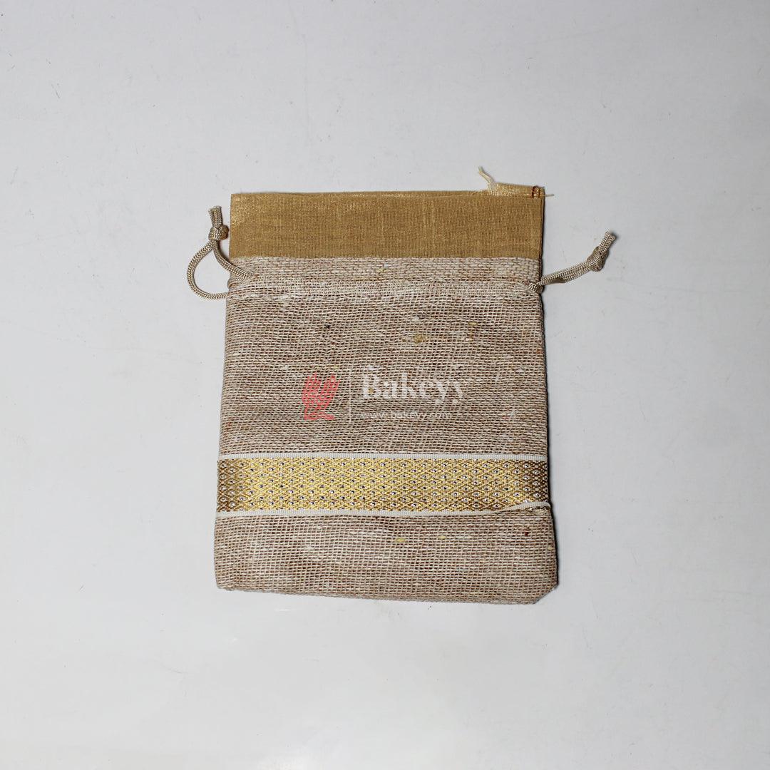 14x22 cm| Elegant Jute Cream Drawstring Gift Bag | Drawstring Bags | Pack of 10 - Image 4