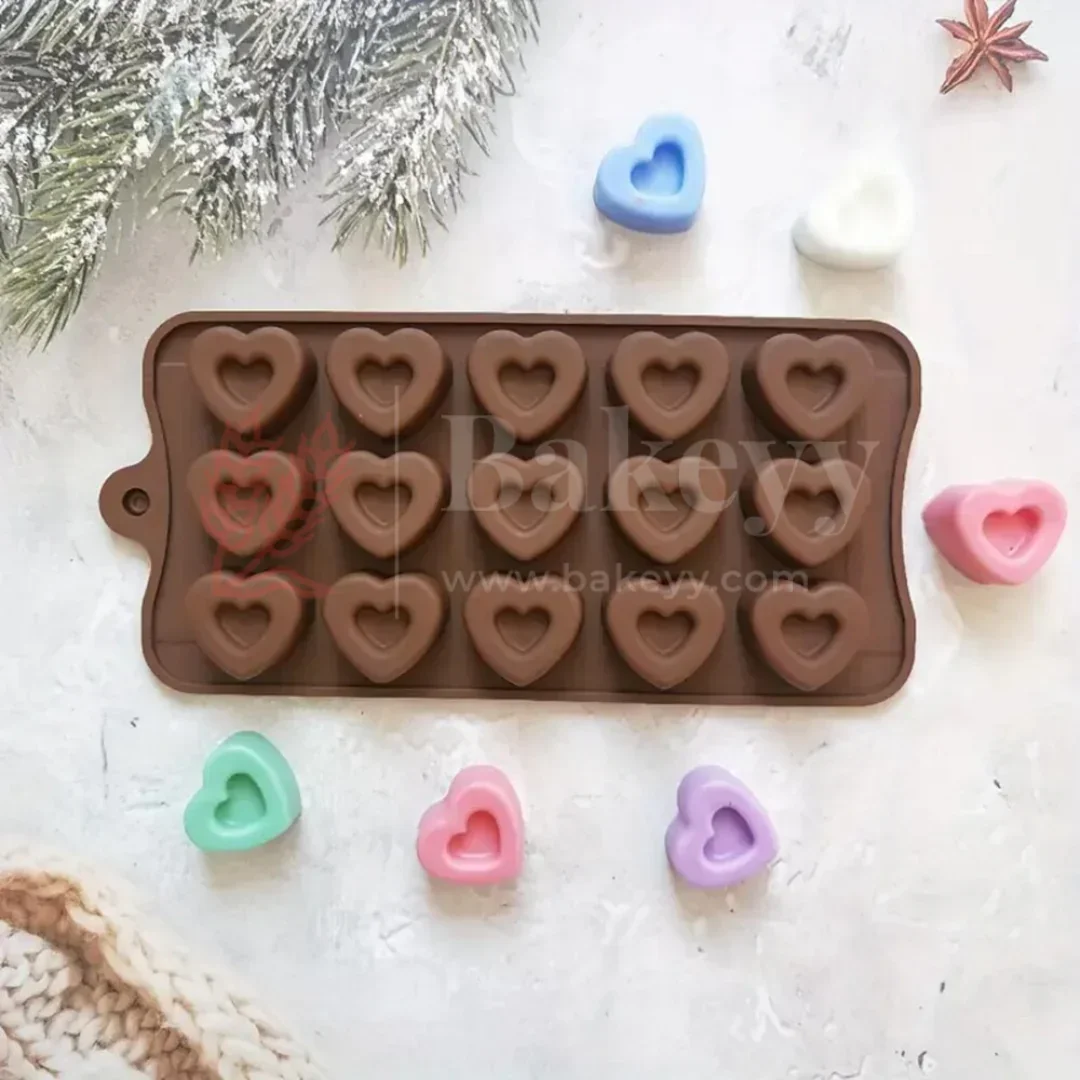 15-Cavity | 3D Heart Shaped Silicone Chocolate Mould | Non-Stick Baking & Candy Making Tray | 1 Piece - Image 4