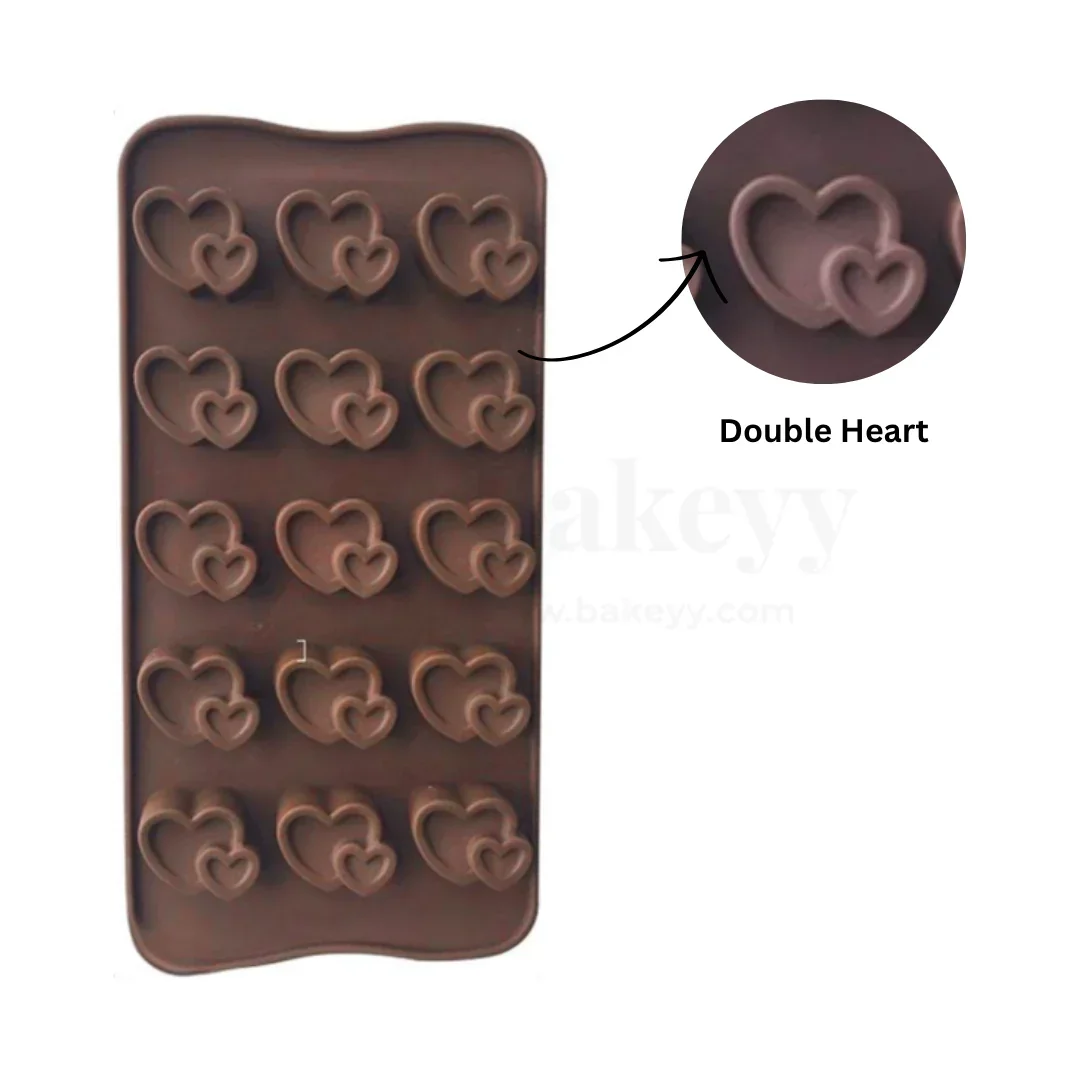 15-Cavity | Double Heart Shaped Silicone Chocolate Mould | Non-Stick Baking & Candy Making Tray | 1 Piece - Image 4