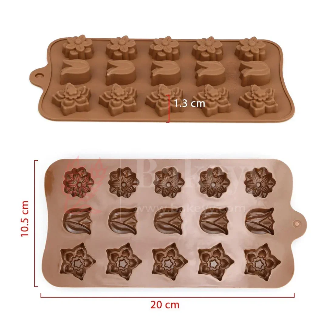 15-Cavity | Floral Shape Silicone Chocolate Mold | Non-Stick Baking & Candy Making Tray | 1 Piece - Image 2