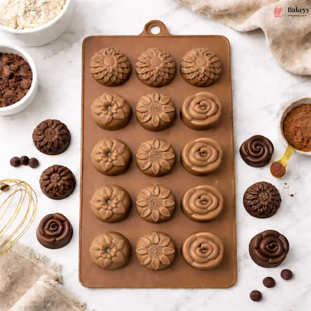15 Cavity | 4 Mixed Flower Design | Silicon Chocolate Mould | Pack of 1 - Image 3