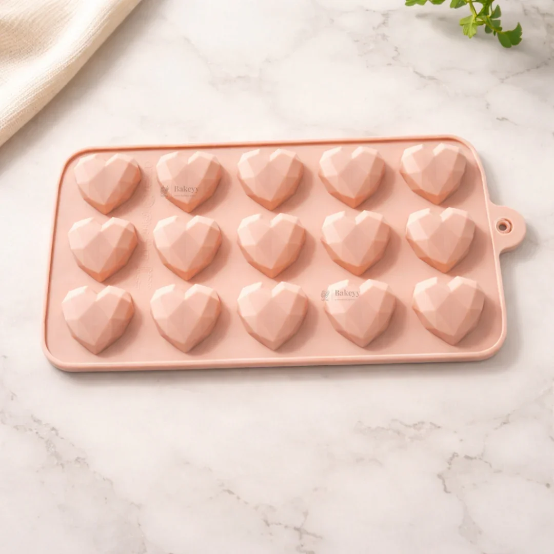 15 Cavity | Geometry Heart Design Silicone Chocolate Mould | Pack of 1