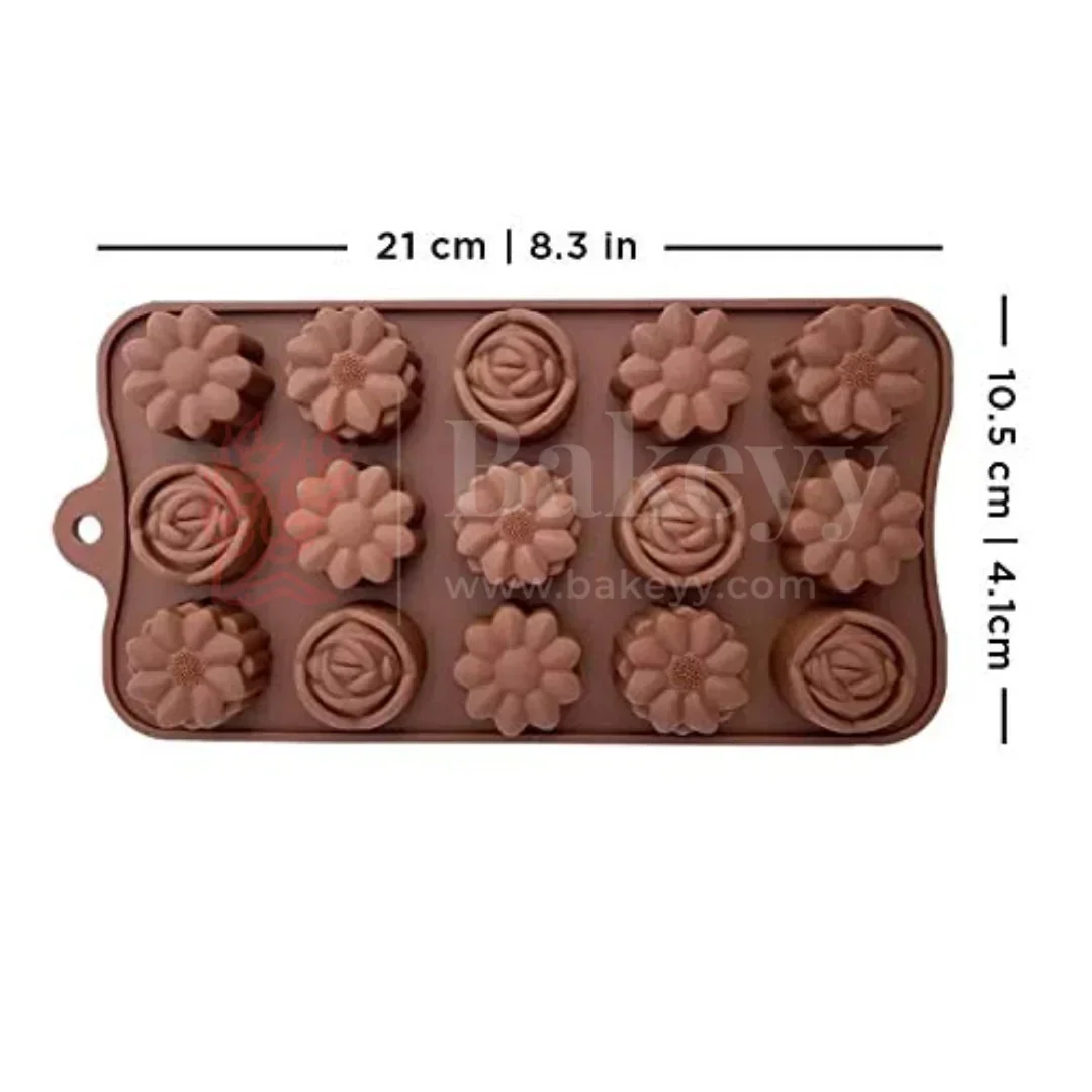 15-Cavity | Rose And Daisy Shape Silicone Chocolate Mold | Non-Stick Baking & Candy Making Tray | 1 Piece - Image 2