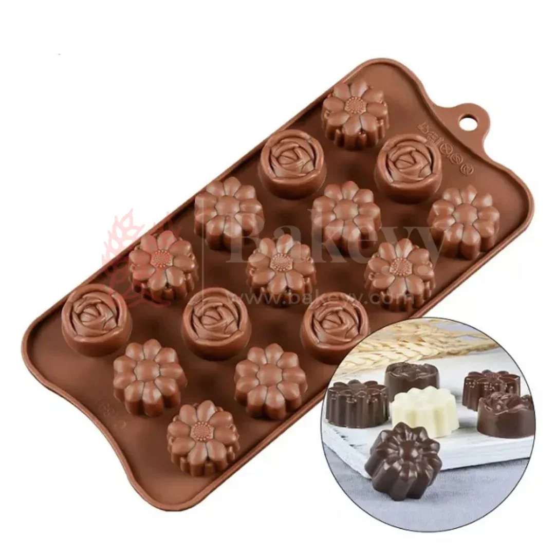 15-Cavity | Rose And Daisy Shape Silicone Chocolate Mold | Non-Stick Baking & Candy Making Tray | 1 Piece - Image 3