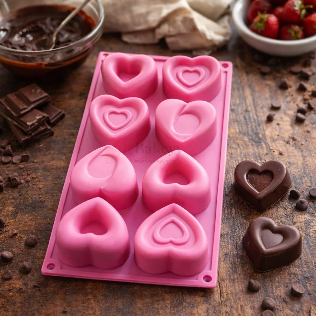 8 Cavity Heart Shape Silicone Chocolate Mold | Mini Dessert & Chocolate Mold | Pack of 1