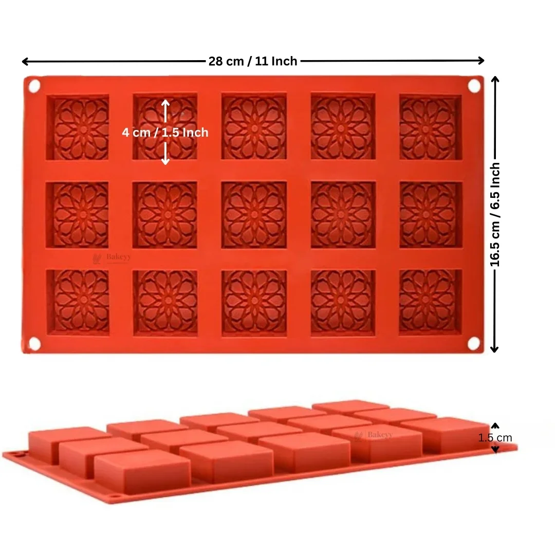 15 Cavity Square Floral Silicone Mould | Mini Dessert & Chocolate Mold | Pack of 1 - Image 2