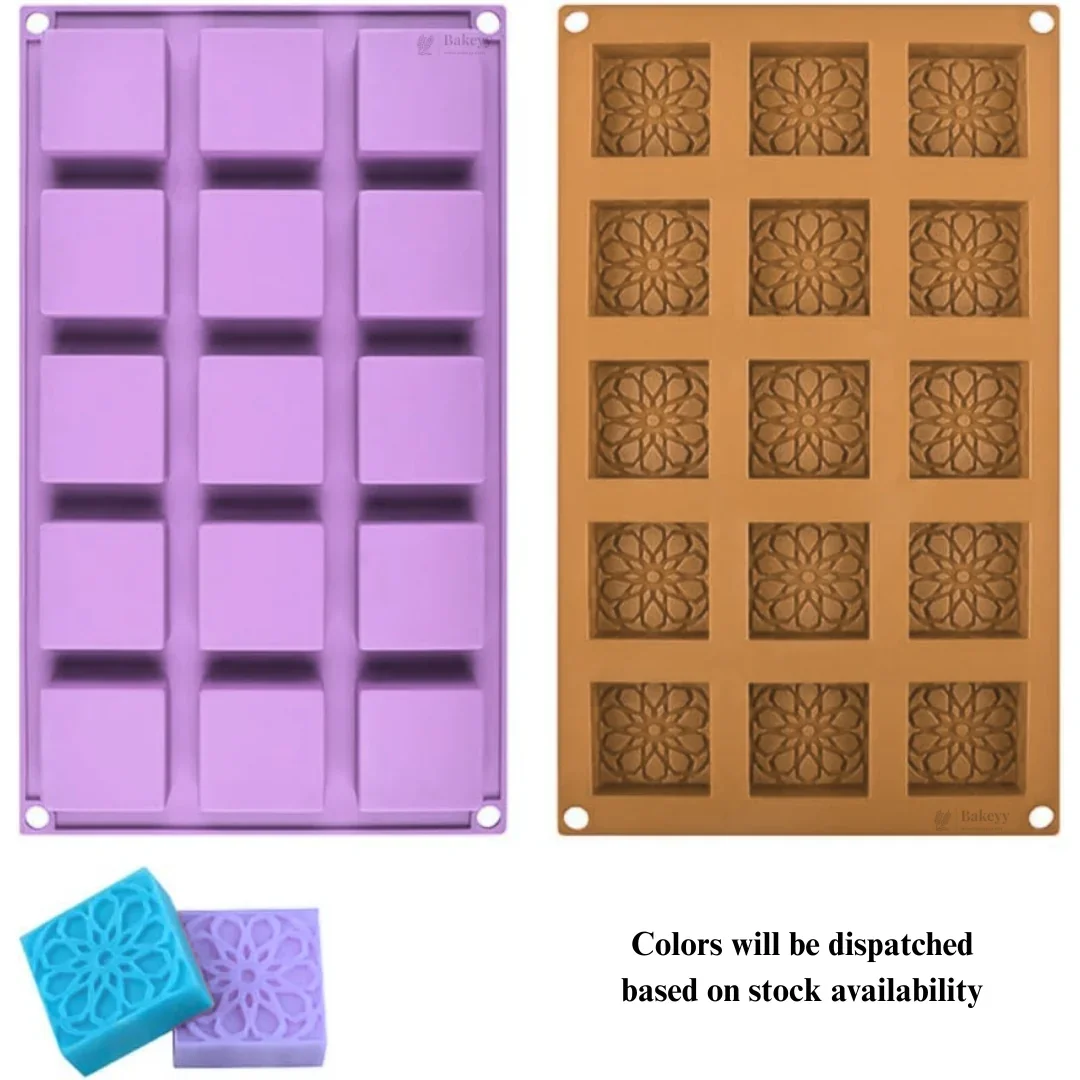 15 Cavity Square Floral Silicone Mould | Mini Dessert & Chocolate Mold | Pack of 1 - Image 3