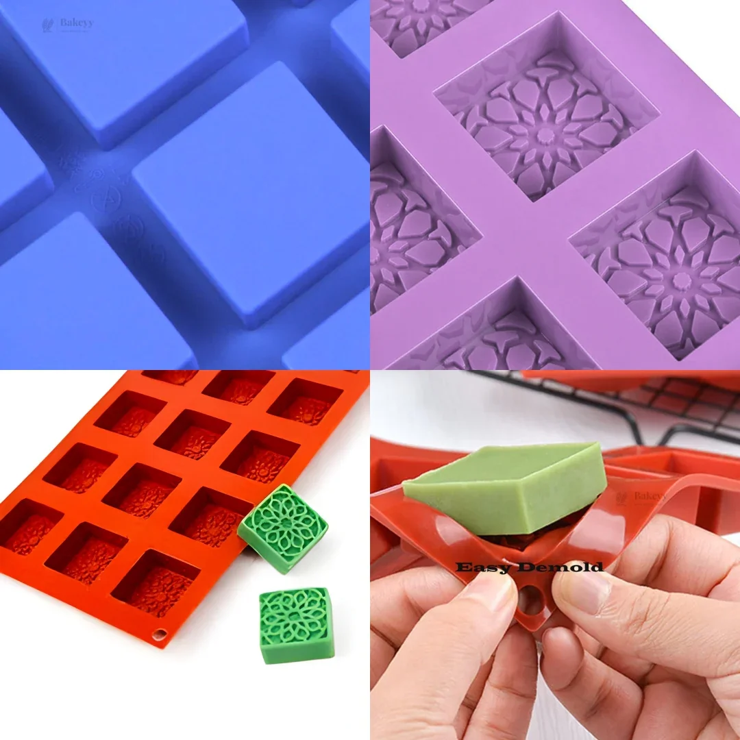 15 Cavity Square Floral Silicone Mould | Mini Dessert & Chocolate Mold | Pack of 1 - Image 4