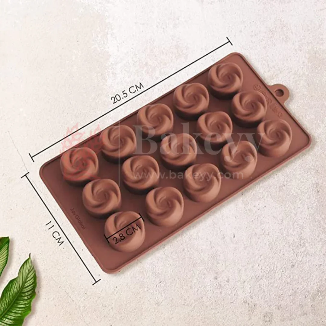 15-Cavity | Swirl Rose Shape Silicone Chocolate Mold | Non-Stick Baking & Candy Making Tray | 1 Piece - Image 2