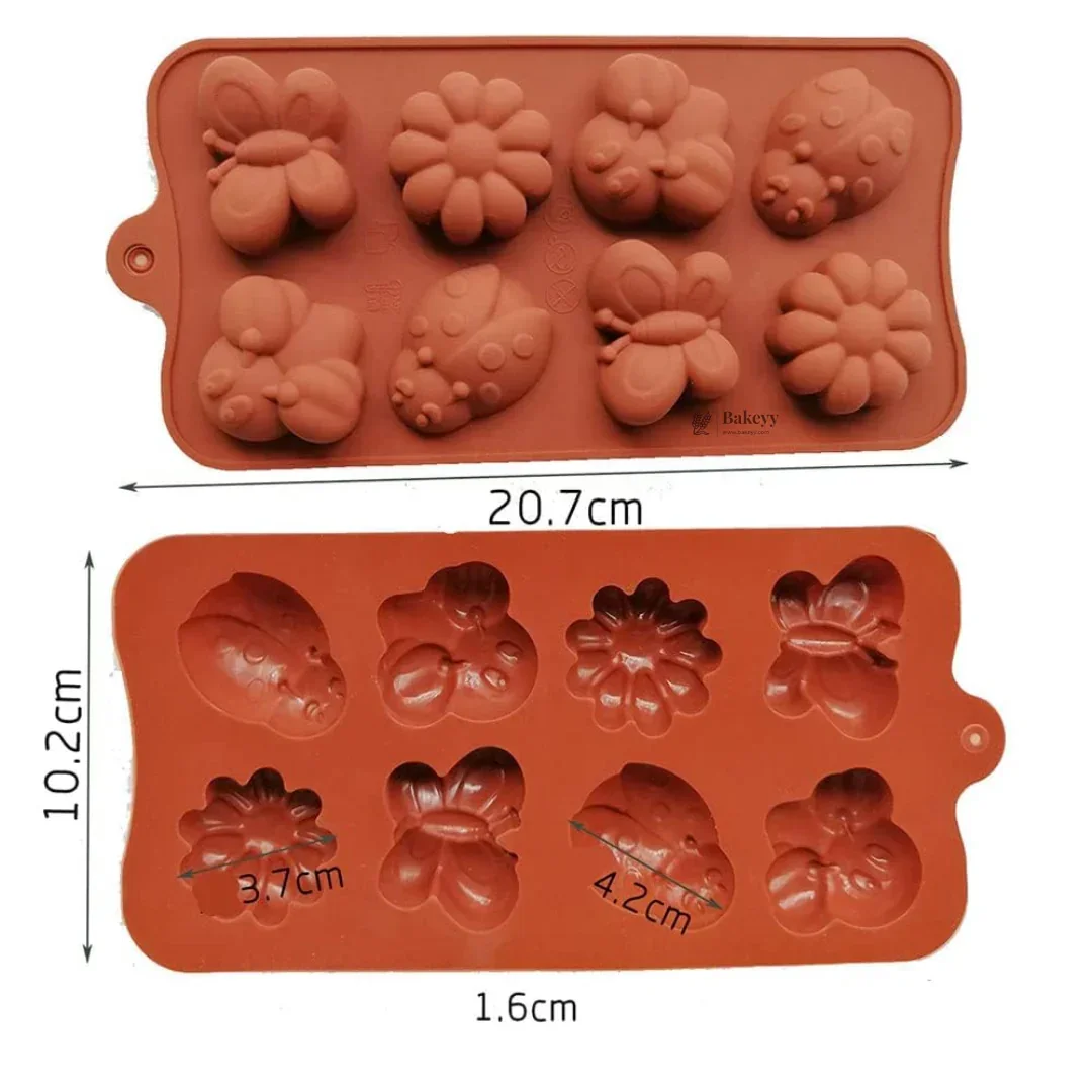8-Cavity | Flower, Butterfly & Ladybug Shape Silicone Chocolate Mold | Non-Stick Baking & Candy Making Tray | 1 Piece - Image 2