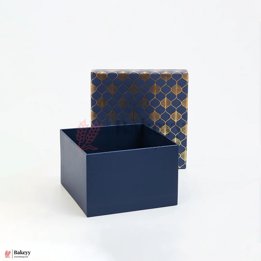 Premium Rigid Hamper Box | Blue with Golden Leaf Print | Pack of 1 - Image 7