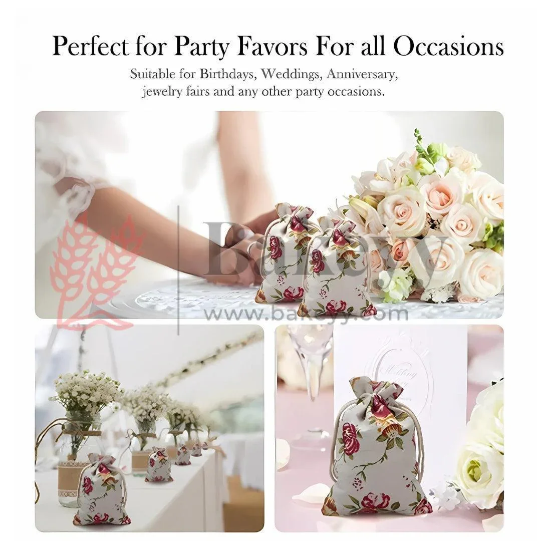 15X19cm| Floral Rose Jute Drawstring Bag| Jute Potli Bags| Gift Bags, Jewellery Pouches| DIY Craft Potli| Pack of 10 - Image 5