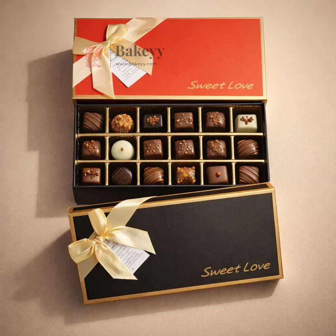 18 Cavity Hard Chocolate Box | Sweet Love Rigid Chocolate Gift Box with Ribbon | Premium Mithai & Chocolate Packing Box | Pack of 1