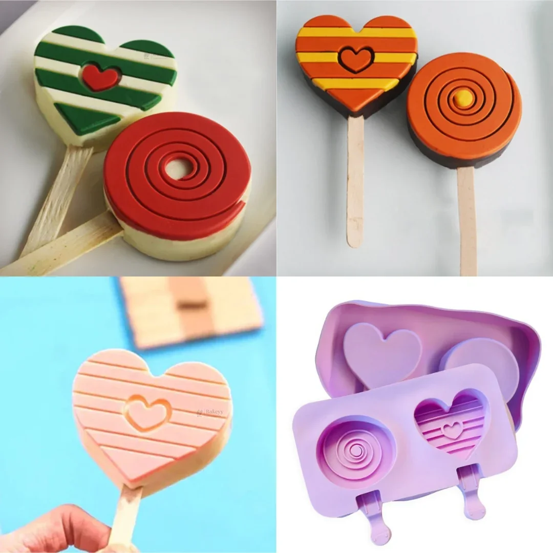 2 Cavity Heart & Swirl Silicone Popsicle Mould | Lollipop Mould | Pack of 1 - Image 3